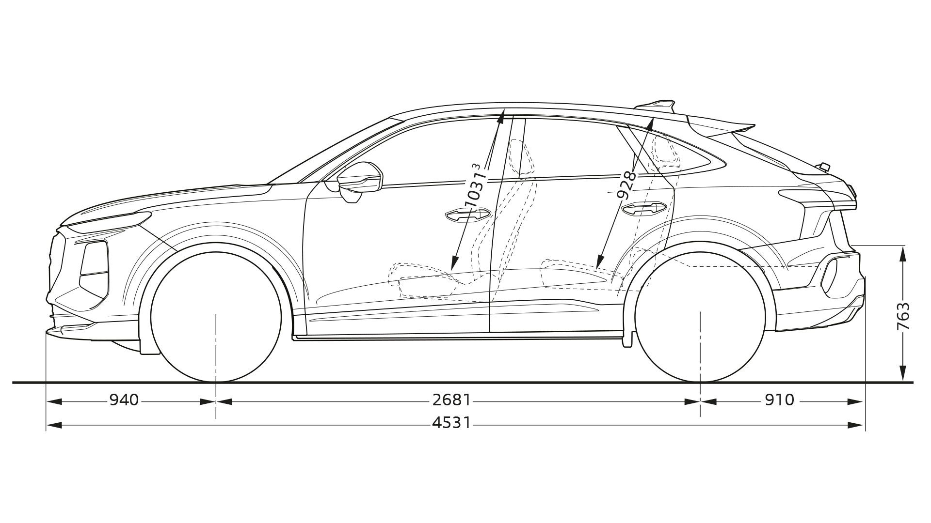 Abmessungen des Audi Q3 Sportback in der Seitenansicht